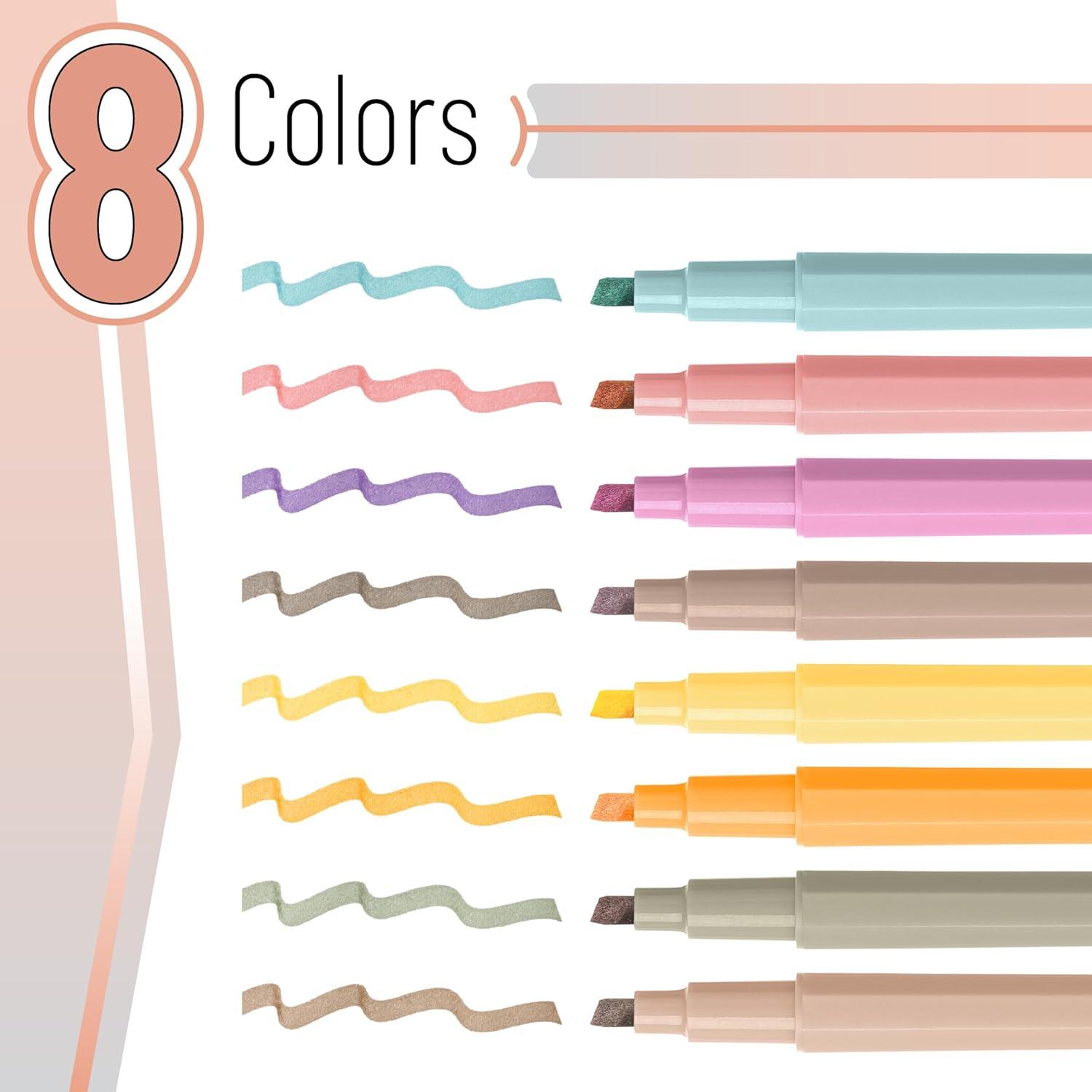 image:imageMr Pen Aesthetic Highlighters 8 pcs Chisel Tip Assorted Colors Bible Highlighters No BleedNeutral Gentle