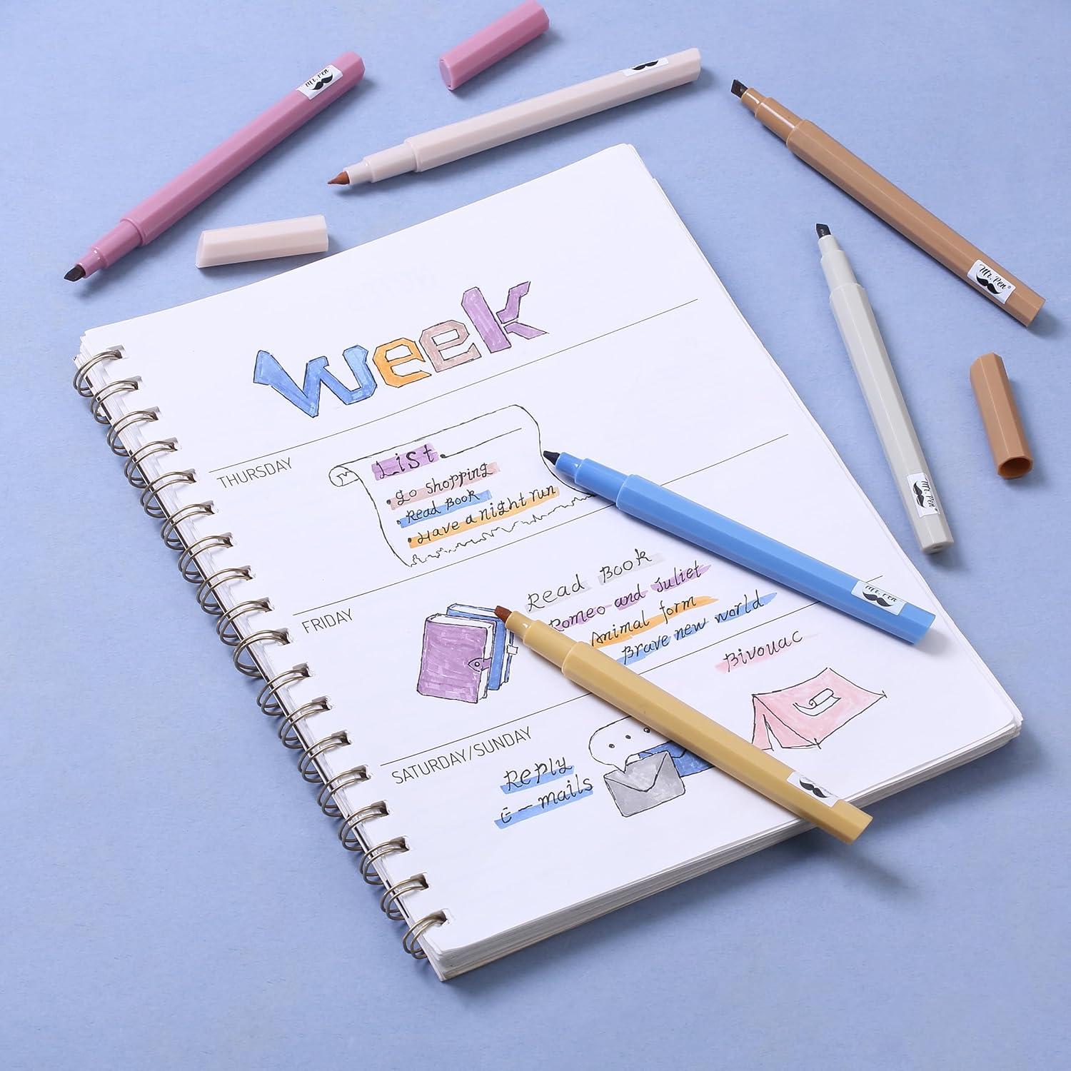 image:imageMr Pen Aesthetic Highlighters 8 pcs Chisel Tip Assorted Colors Bible Highlighters No BleedRetro Tones