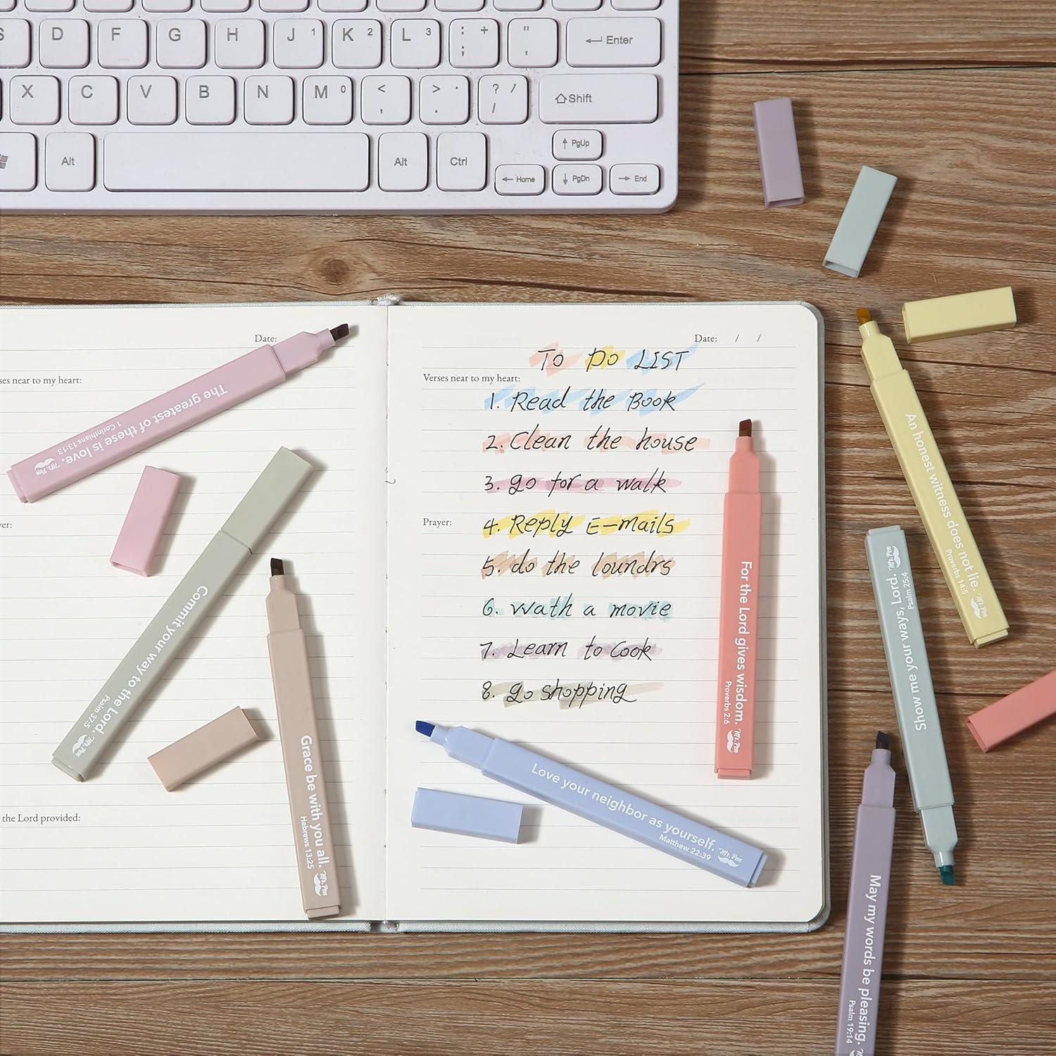 image:imageMr Pen Bible Highlighters with Bible Verses 8 Pack Assorted Colors Aesthetic Highlighters Markers No Bleed ThroughCreamy