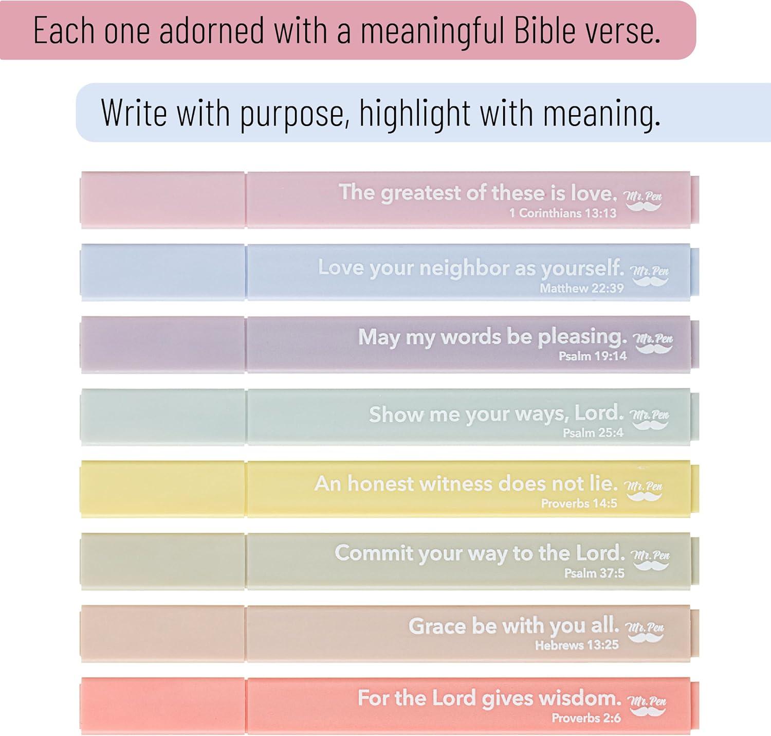 image:imageMr Pen Bible Highlighters with Bible Verses 8 Pack Assorted Colors Aesthetic Highlighters Markers No Bleed ThroughCreamy