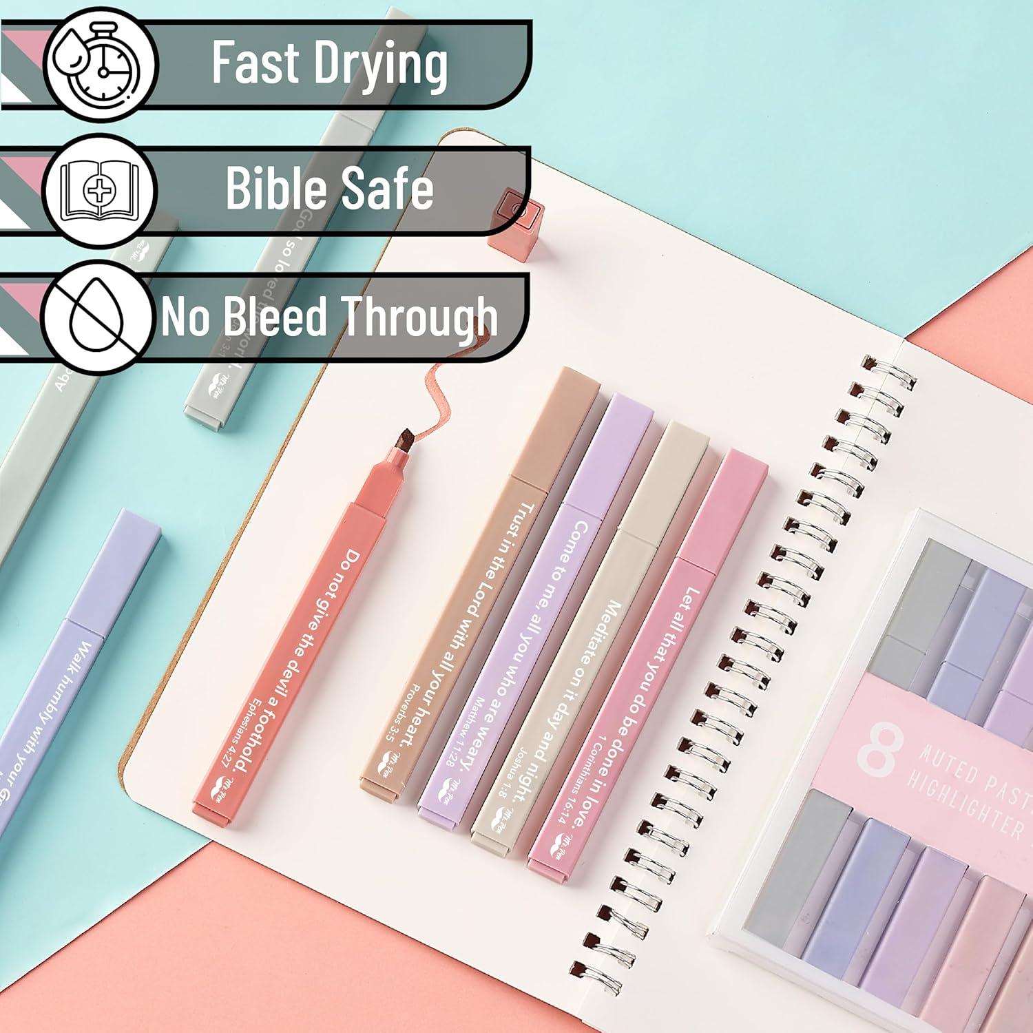image:imageMr Pen Bible Highlighters with Bible Verses 8 Pack Assorted Colors Aesthetic Highlighters Markers No Bleed ThroughEarthy