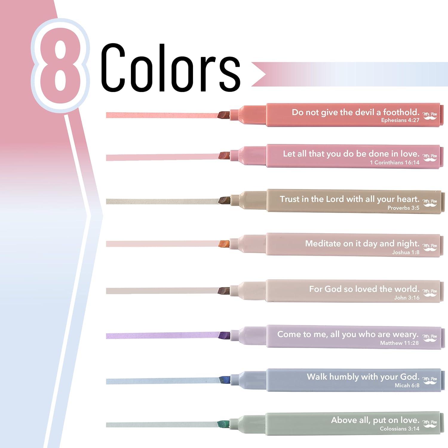 image:imageMr Pen Bible Highlighters with Bible Verses 8 Pack Assorted Colors Aesthetic Highlighters Markers No Bleed ThroughEarthy