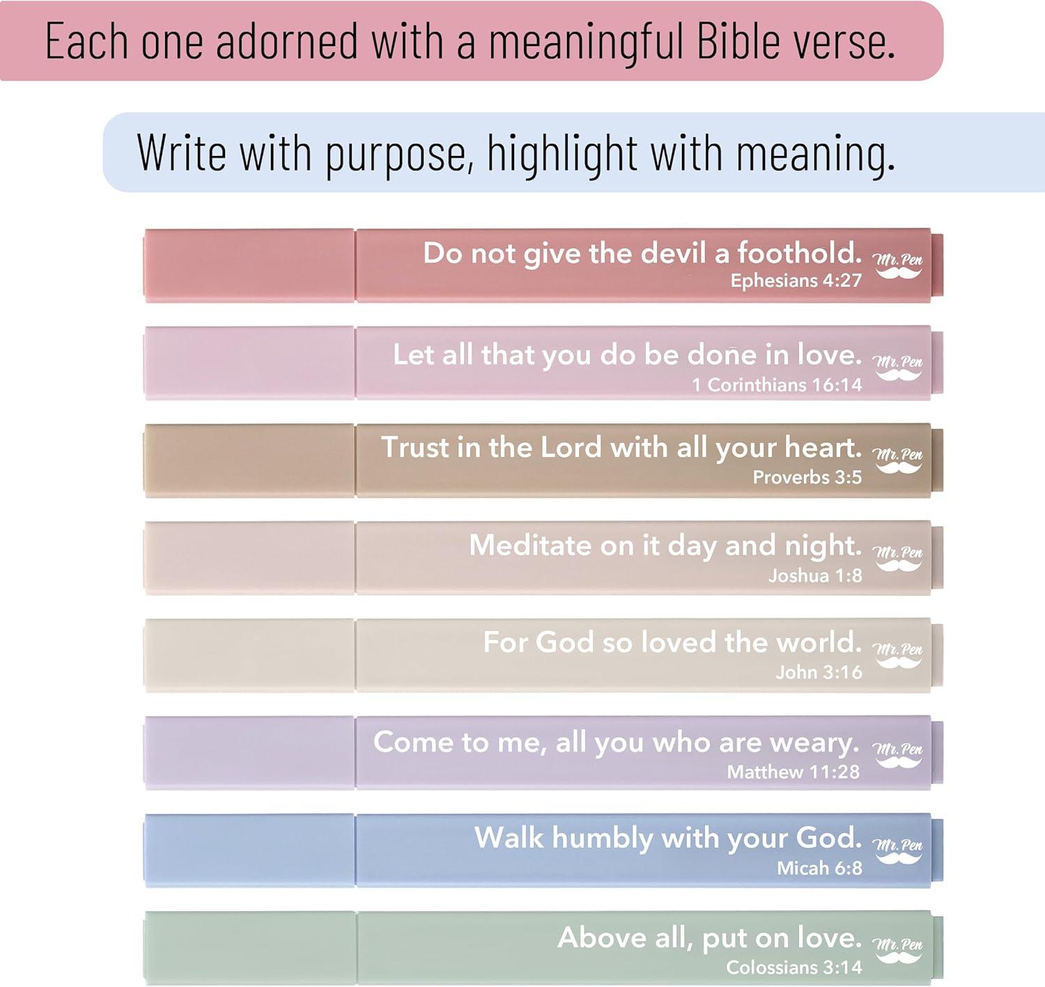 image:imageMr Pen Bible Highlighters with Bible Verses 8 Pack Assorted Colors Aesthetic Highlighters Markers No Bleed ThroughEarthy