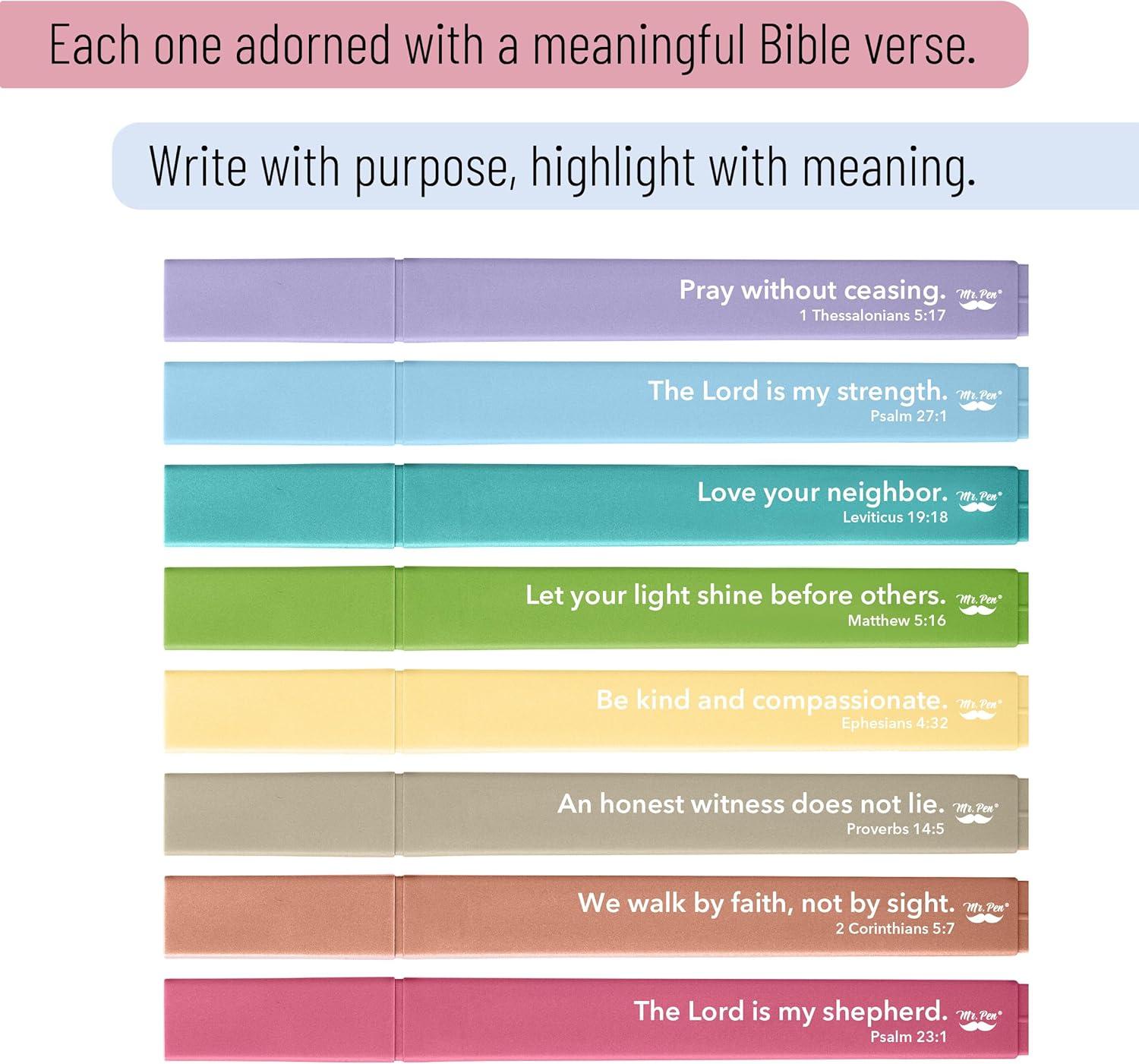 image:imageMr Pen Bible Highlighters with Bible Verses 8 Pack Assorted Colors Aesthetic Highlighters Markers No Bleed ThroughPastel