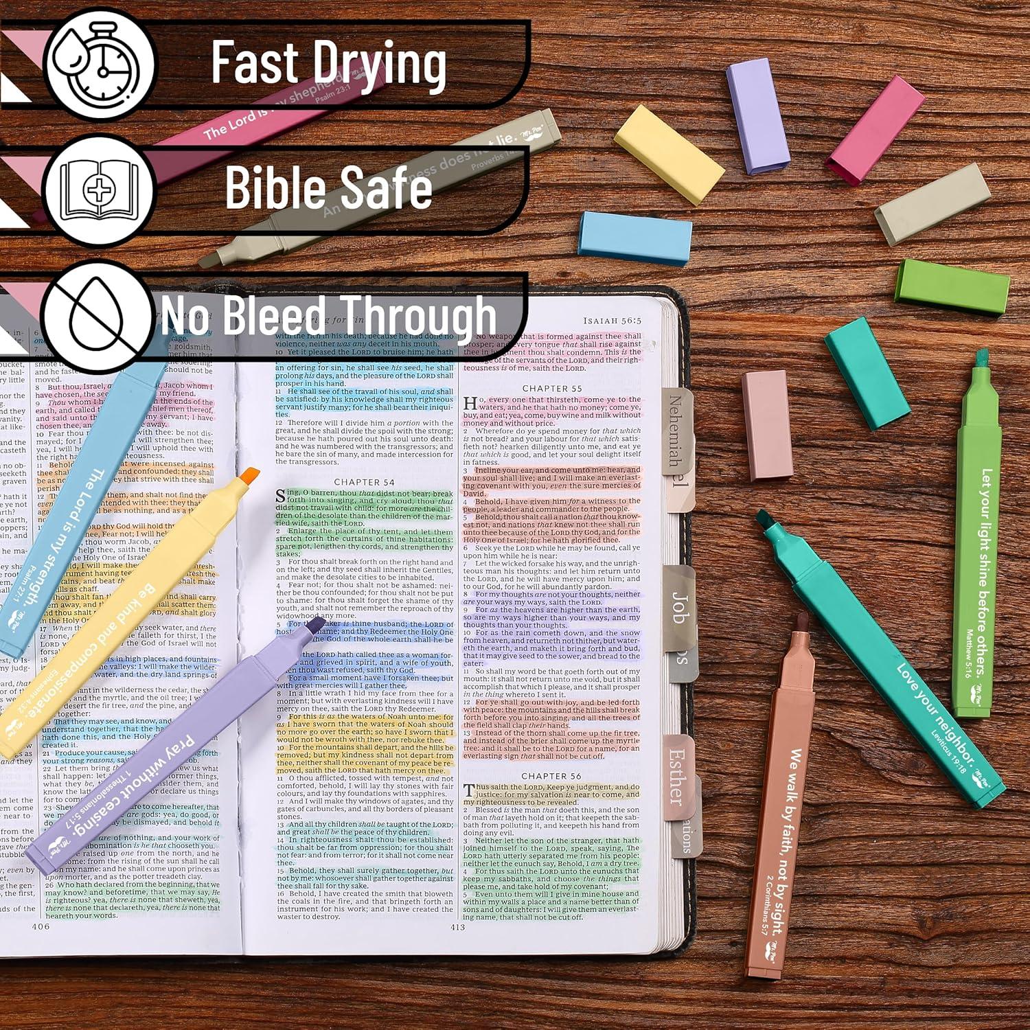 image:imageMr Pen Bible Highlighters with Bible Verses 8 Pack Assorted Colors Aesthetic Highlighters Markers No Bleed ThroughPastel