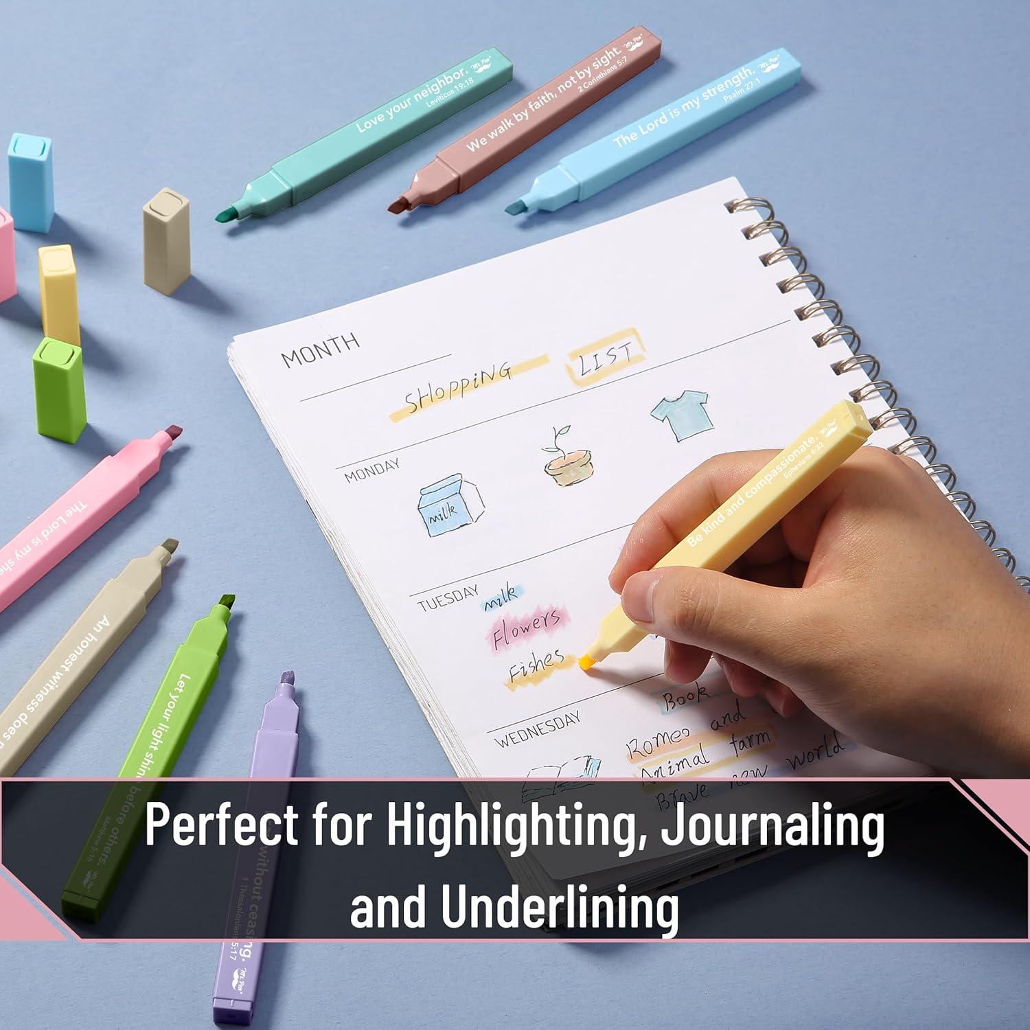 image:imageMr Pen Bible Highlighters with Bible Verses 8 Pack Assorted Colors Aesthetic Highlighters Markers No Bleed ThroughPastel