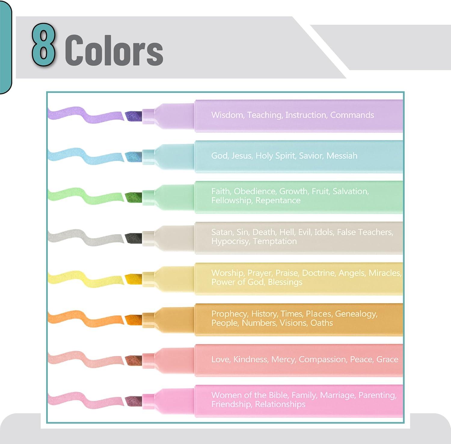 image:imageMr Pen Bible Highlighters with Bible Verses 8 Pack Assorted Colors Aesthetic Highlighters Markers No Bleed ThroughSoft Pastel
