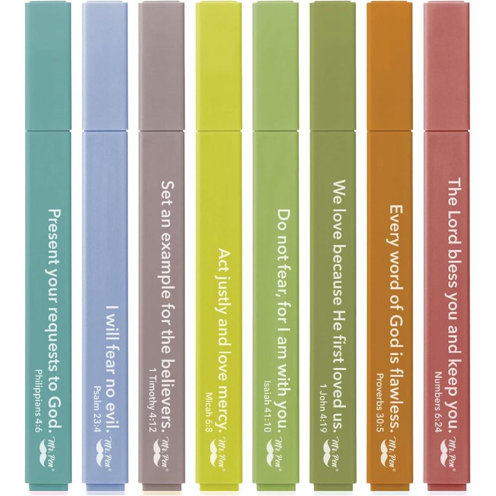 image:imageMr Pen Bible Highlighters with Bible Verses 8 Pack Assorted Colors Aesthetic Highlighters Markers No Bleed ThroughBoho
