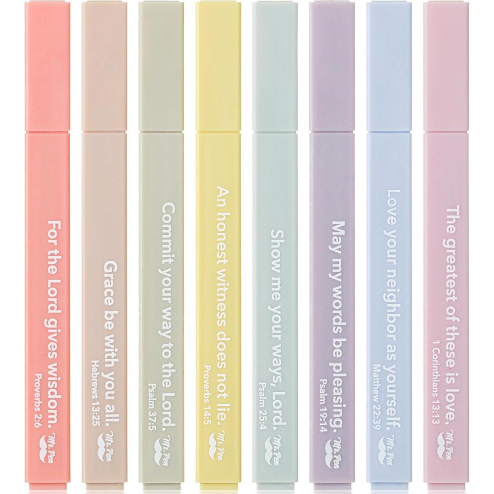 image:imageMr Pen Bible Highlighters with Bible Verses 8 Pack Assorted Colors Aesthetic Highlighters Markers No Bleed ThroughCreamy