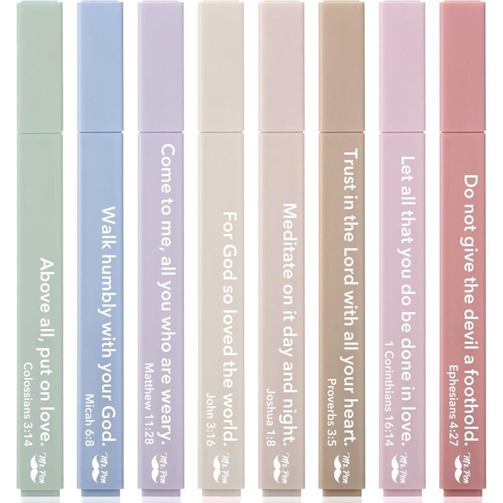 image:imageMr Pen Bible Highlighters with Bible Verses 8 Pack Assorted Colors Aesthetic Highlighters Markers No Bleed ThroughEarthy