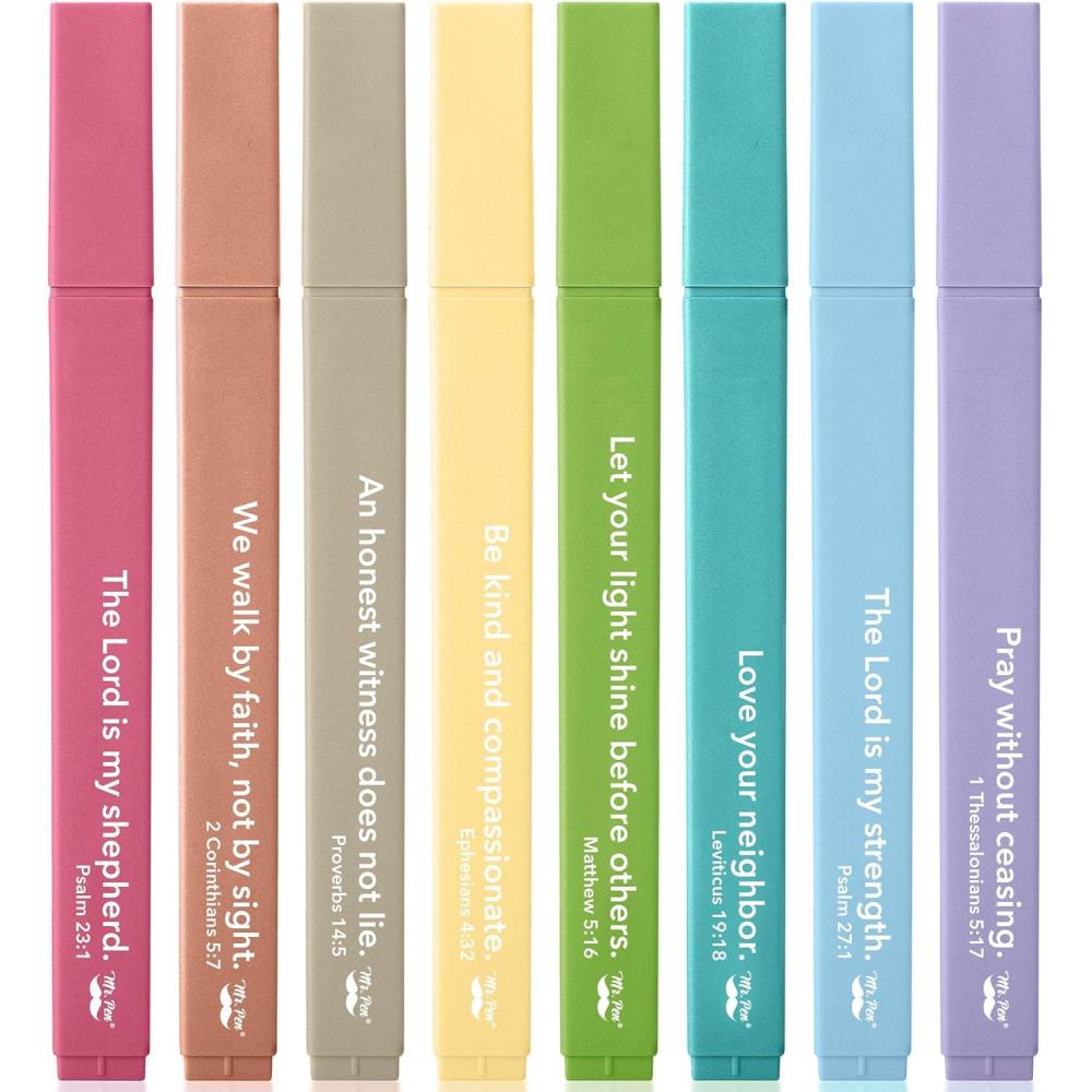image:imageMr Pen Bible Highlighters with Bible Verses 8 Pack Assorted Colors Aesthetic Highlighters Markers No Bleed ThroughPastel