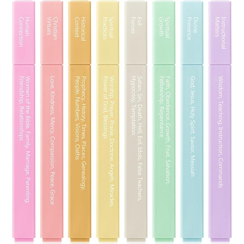 image:imageMr Pen Bible Highlighters with Bible Verses 8 Pack Assorted Colors Aesthetic Highlighters Markers No Bleed ThroughSoft Pastel