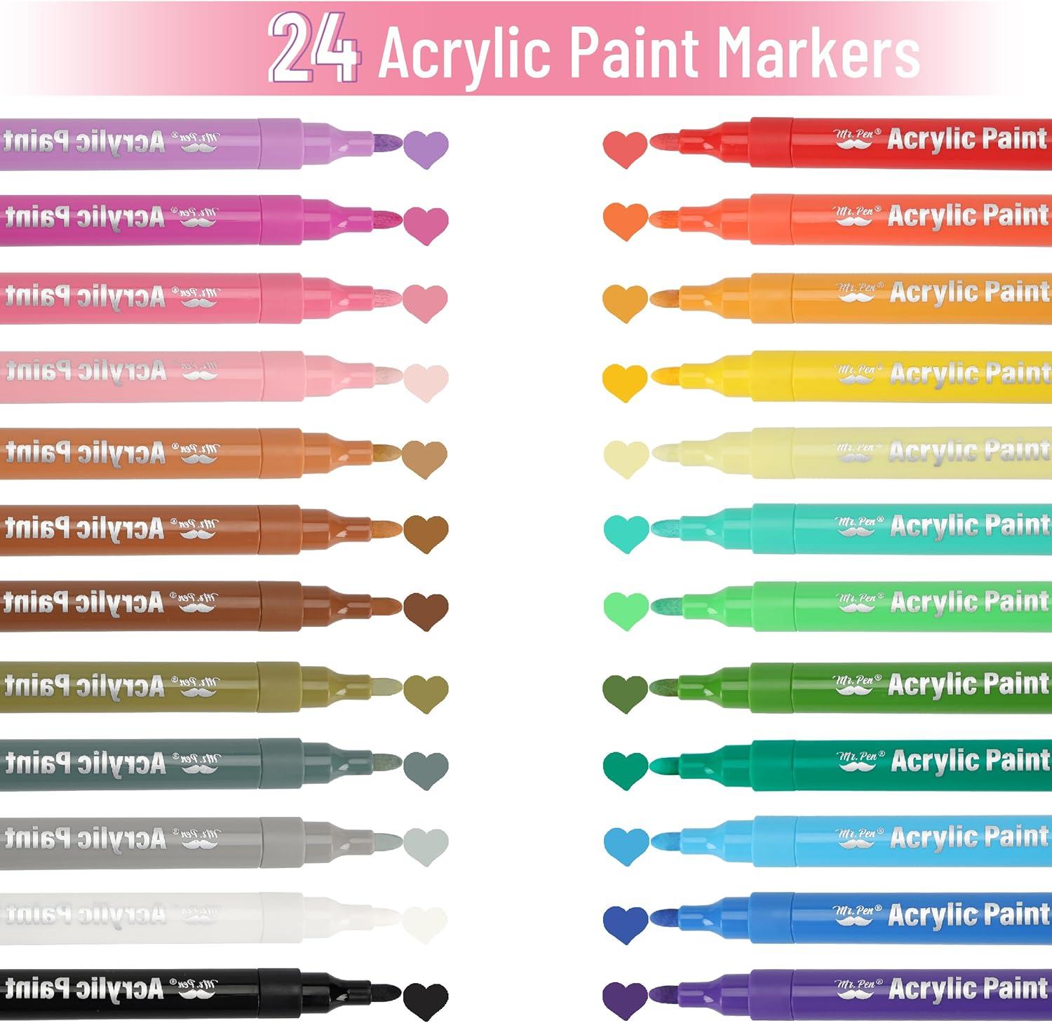 image:imageMr Pen Acrylic Paint Markers 24 Pack Colorful Paint Pens for Rock Fabric Wood Glass Craft Decoration Stocking Stuffers Scrapbook Supplies Art Supplies
