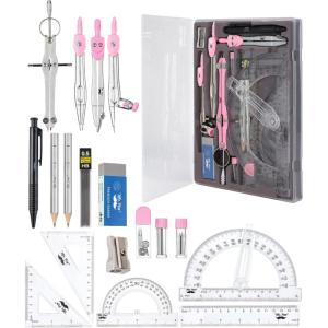 image:imageMr Pen Geometry Set 15 pcs Rose Gold amp Pink 6 Inch Swing Arm Protractor Divider Set Squares Ruler Compasses and ProtractorPink