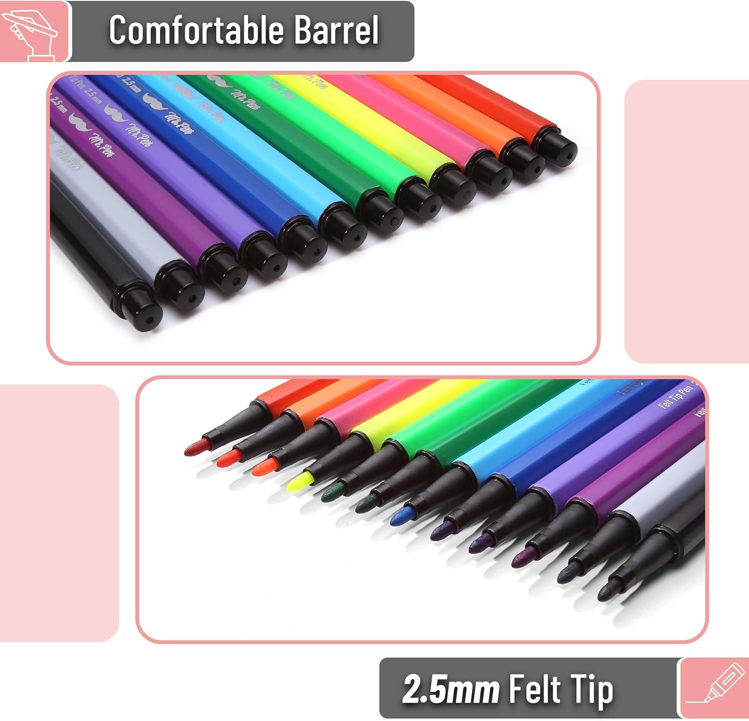 image:imageMr Pen Felt Tip Markers Assorted Colors 12 Pack 25 mm Bold Felt Tip Pens Bold Point Journaling Note Taking Drawing
