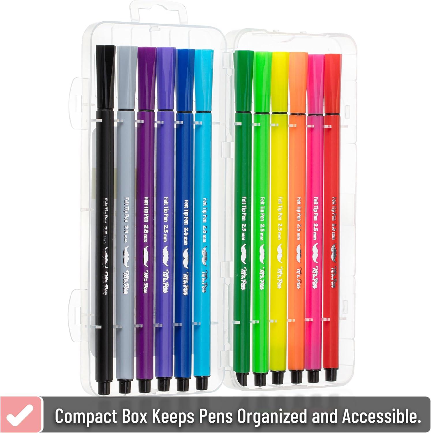 image:imageMr Pen Felt Tip Markers Assorted Colors 12 Pack 25 mm Bold Felt Tip Pens Bold Point Journaling Note Taking Drawing