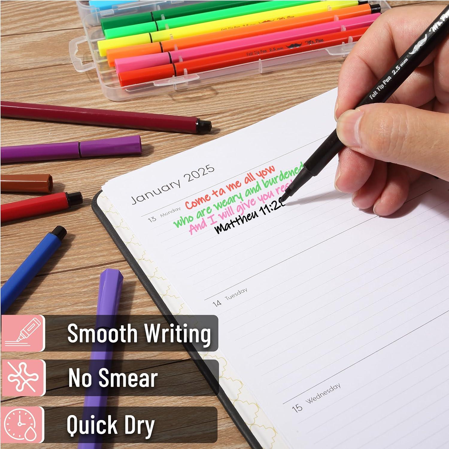 image:imageMr Pen Felt Tip Markers Assorted Colors 12 Pack 25 mm Bold Felt Tip Pens Bold Point Journaling Note Taking Drawing