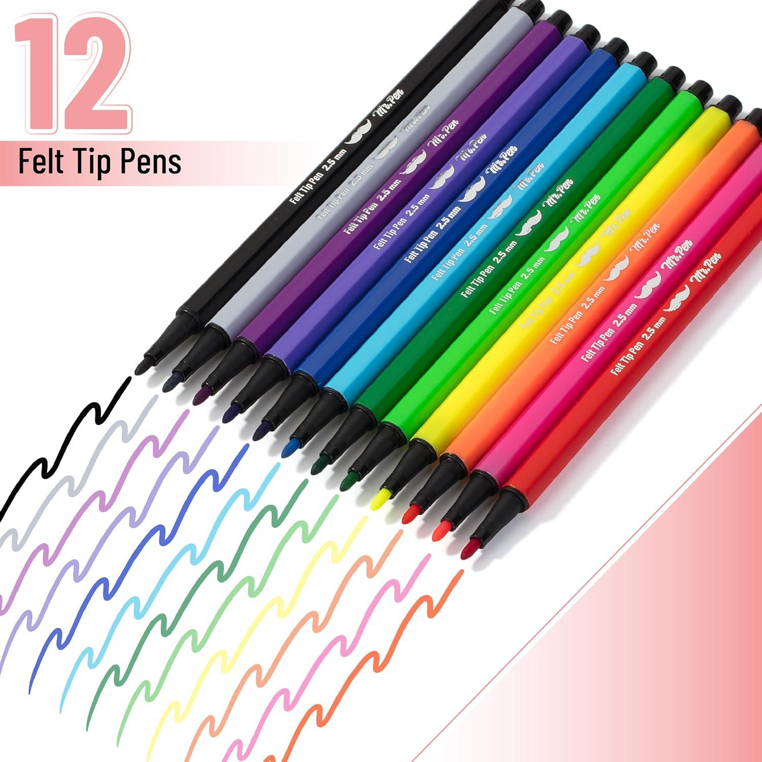 image:imageMr Pen Felt Tip Markers Assorted Colors 12 Pack 25 mm Bold Felt Tip Pens Bold Point Journaling Note Taking Drawing