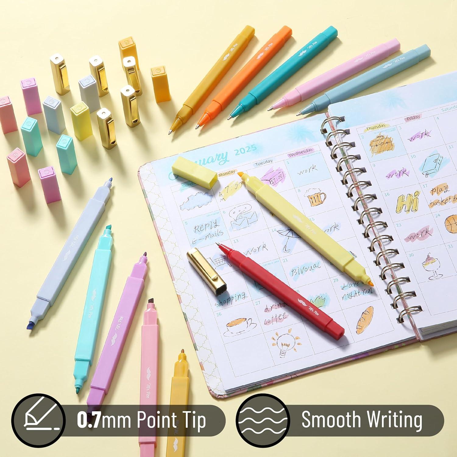 image:imageMr Pen Dual Tip Aesthetic Highlighters and Ballpoint Pens No Bleed 12 Pack Assorted Colors Bible Highlighters and Pens No Bleed Fast Dry amp No Smear for Bible Journaling Planner School Supplies