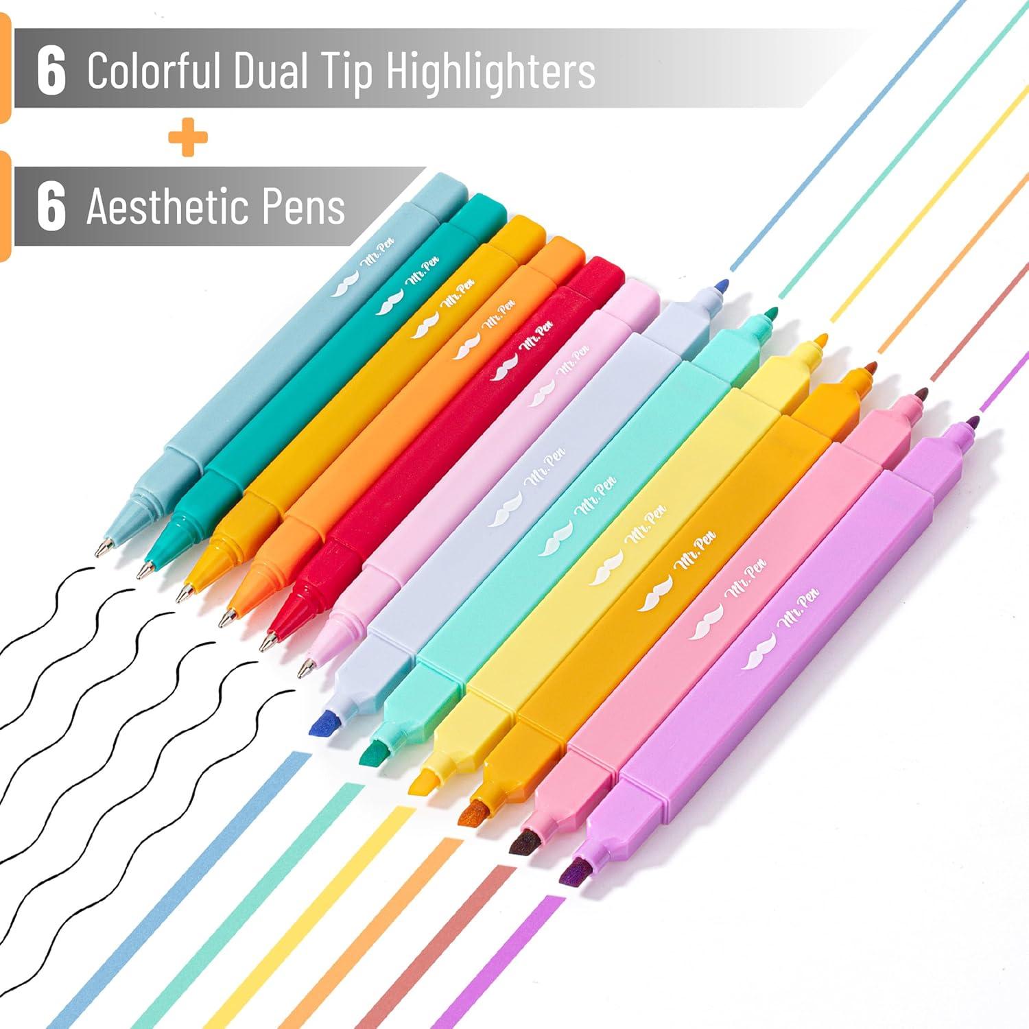 image:imageMr Pen Dual Tip Aesthetic Highlighters and Ballpoint Pens No Bleed 12 Pack Assorted Colors Bible Highlighters and Pens No Bleed Fast Dry amp No Smear for Bible Journaling Planner School Supplies