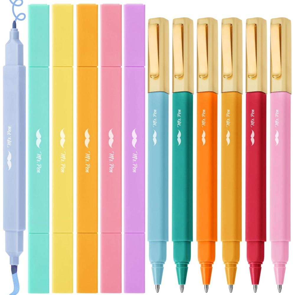 image:imageMr Pen Dual Tip Aesthetic Highlighters and Ballpoint Pens No Bleed 12 Pack Assorted Colors Bible Highlighters and Pens No Bleed Fast Dry amp No Smear for Bible Journaling Planner School Supplies