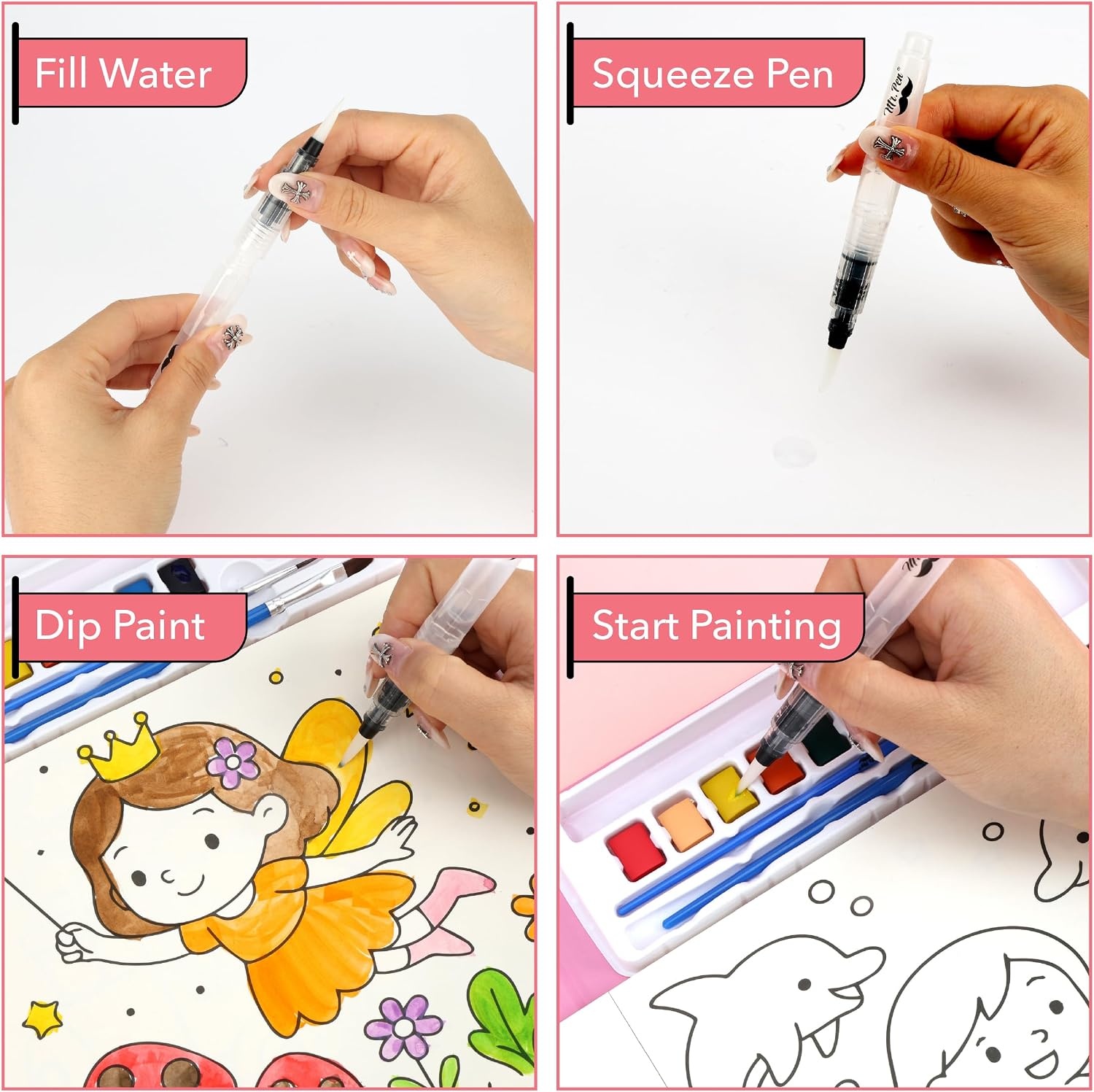 image:imageMr Pen Washable Watercolors 2 Pack 8 Colors with Paint Brush  Watercolor Paint Set Water Color Painting Kids Watercolors for Kids and Adults