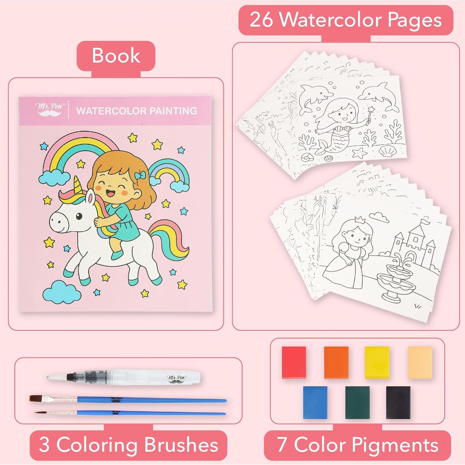 image:imageMr Pen Washable Watercolors 2 Pack 8 Colors with Paint Brush  Watercolor Paint Set Water Color Painting Kids Watercolors for Kids and Adults
