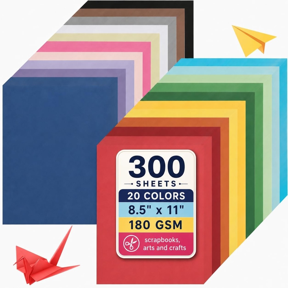 image:imageMr Pen 85 X 11 Colored Cardstock Bulk 300 Sheets  20 Assorted Colors Construction Paper Card Stock Printer Paper for DIY Crafts Cricut 180 GSM