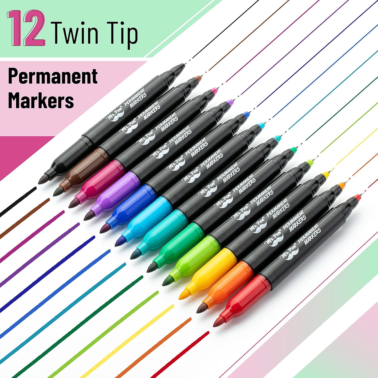 image:imageMr Pen Dual Tip Permanent Markers 24 Pack 12 Colors Fine amp Ultra Fine Tips Assorted Colors Ideal for Writing Drawing Arts amp Crafts Office SuppliesVibrant