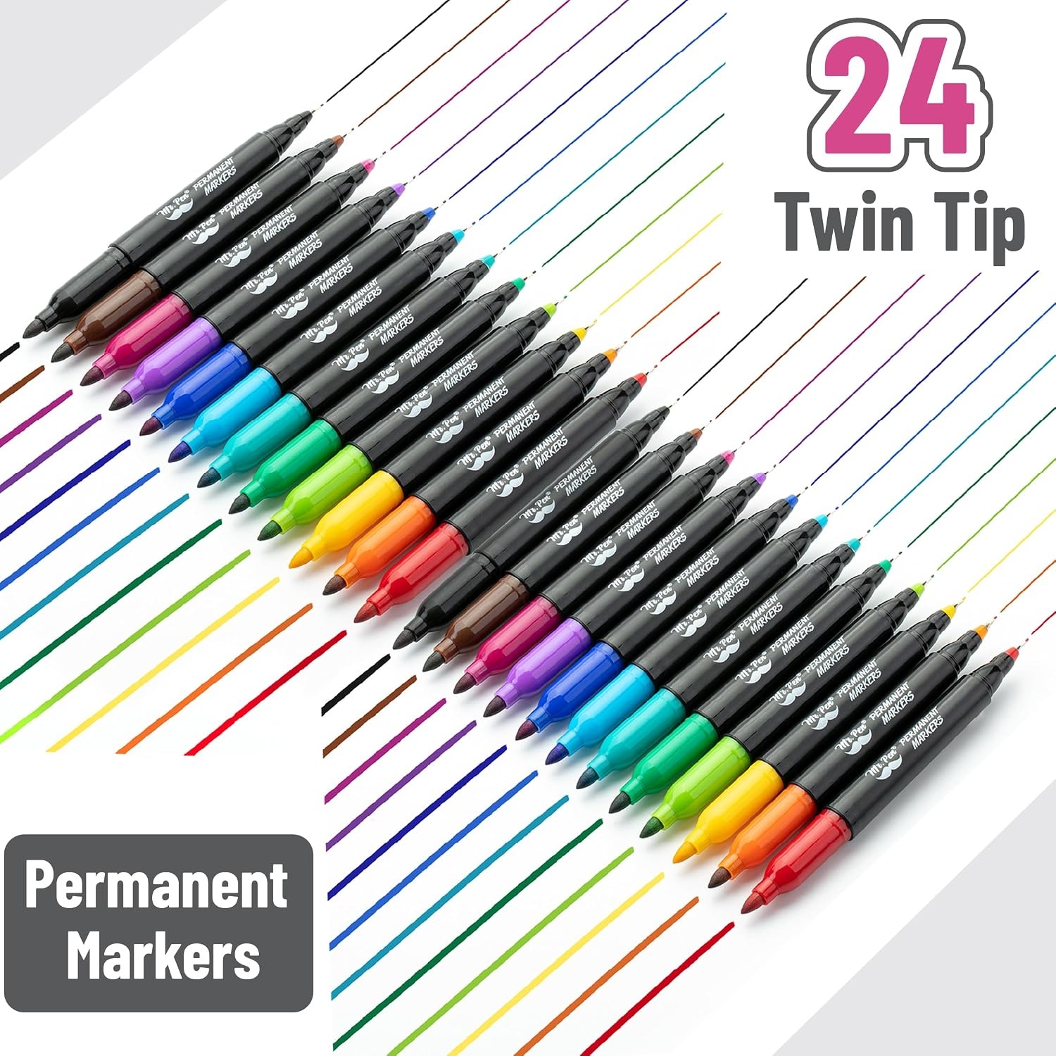 image:imageMr Pen Dual Tip Permanent Markers 24 Pack 12 Colors Fine amp Ultra Fine Tips Assorted Colors Ideal for Writing Drawing Arts amp Crafts Office SuppliesVibrant