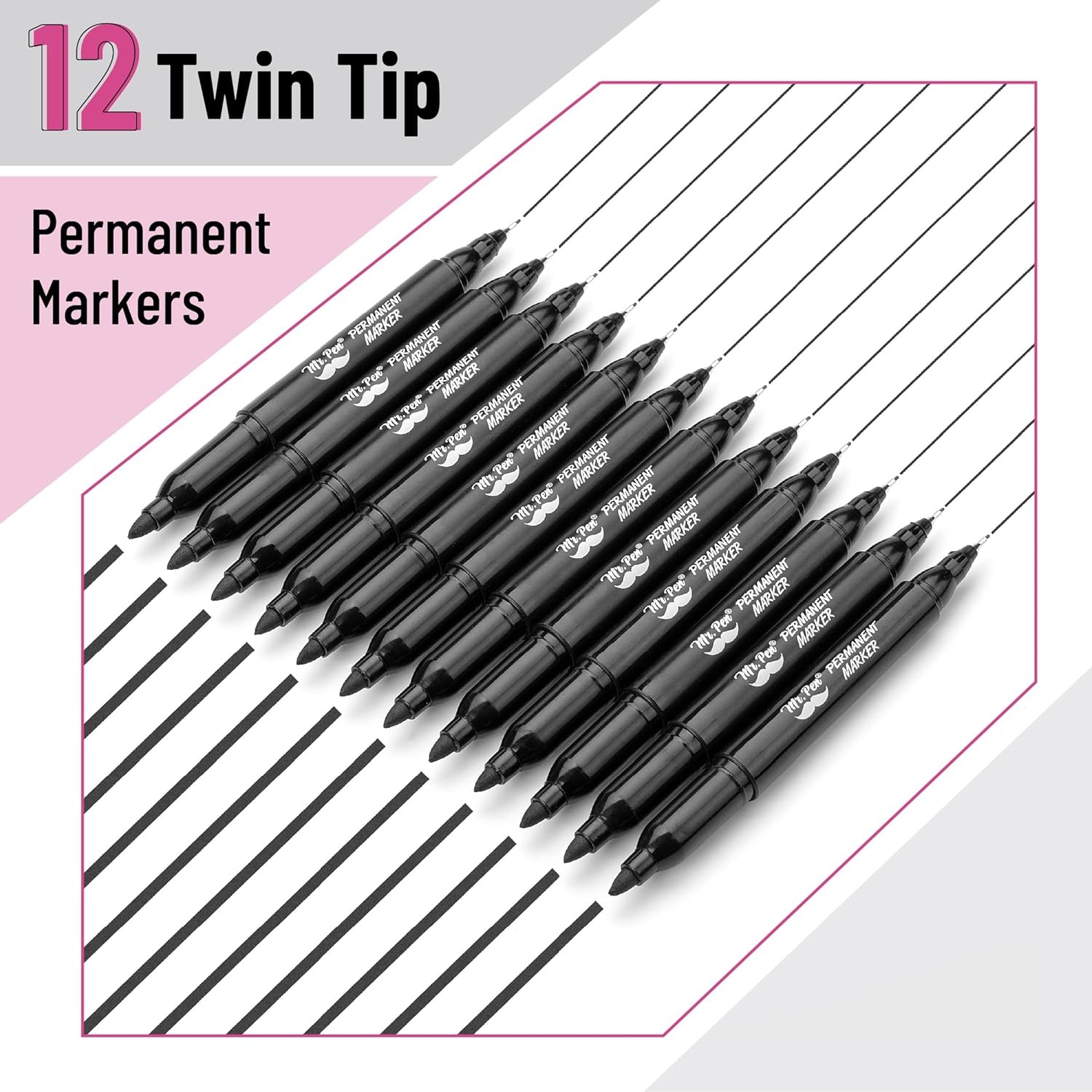 image:imageMr Pen Dual Tip Permanent Markers 24 Pack 12 Colors Fine amp Ultra Fine Tips Assorted Colors Ideal for Writing Drawing Arts amp Crafts Office SuppliesBlack