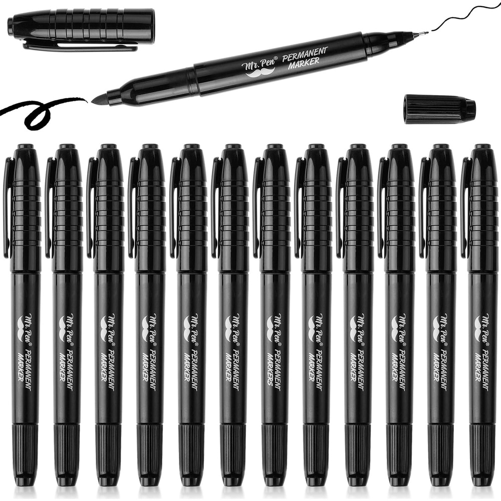 image:imageMr Pen Dual Tip Permanent Markers 24 Pack 12 Colors Fine amp Ultra Fine Tips Assorted Colors Ideal for Writing Drawing Arts amp Crafts Office SuppliesBlack