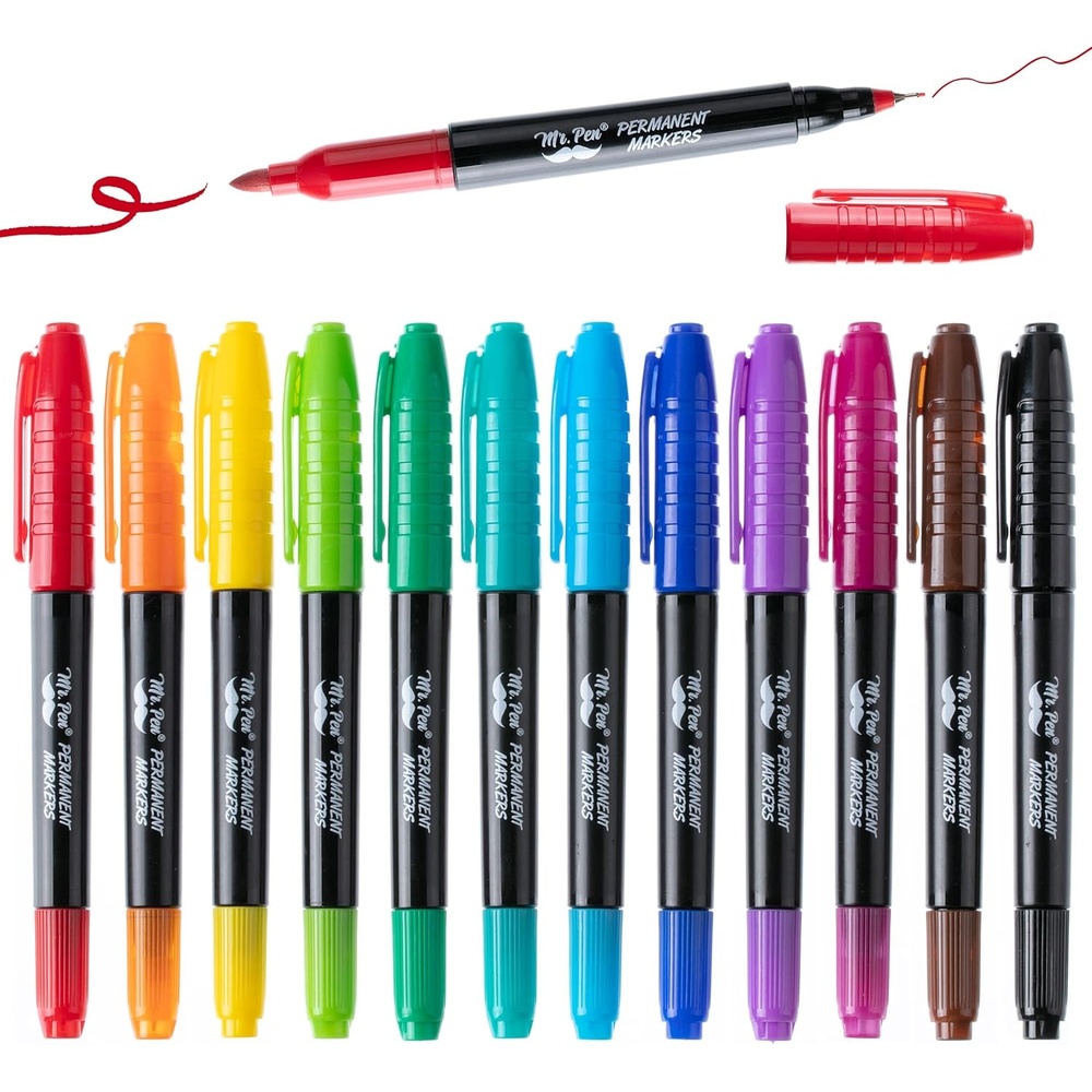 image:imageMr Pen Dual Tip Permanent Markers 24 Pack 12 Colors Fine amp Ultra Fine Tips Assorted Colors Ideal for Writing Drawing Arts amp Crafts Office SuppliesVibrant