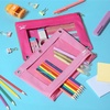 image:imageMr Pen Pencil Pouch for 3 Ring Binder 2 Pack 10x675 Smooth Zipper  Clear Window Large Capacity Pencil Case with 3 Reinforced Grommets for School Office Supplies StoragePink Shades