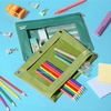 image:imageMr Pen Pencil Pouch for 3 Ring Binder 2 Pack 10x675 Smooth Zipper  Clear Window Large Capacity Pencil Case with 3 Reinforced Grommets for School Office Supplies StorageGreen Shades
