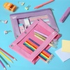 image:imageMr Pen Pencil Pouch for 3 Ring Binder 2 Pack 10x675 Smooth Zipper  Clear Window Large Capacity Pencil Case with 3 Reinforced Grommets for School Office Supplies StorageLavender and Pink