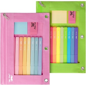 image:imageMr Pen Pencil Pouch for 3 Ring Binder 2 Pack 10x675 Smooth Zipper  Clear Window Large Capacity Pencil Case with 3 Reinforced Grommets for School Office Supplies StoragePink and Green
