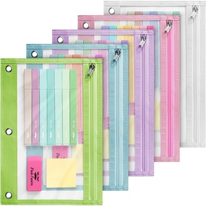 image:imageMr Pen Pencil Pouch for 3 Ring Binder 2 Pack 10x675 Smooth Zipper  Clear Window Large Capacity Pencil Case with 3 Reinforced Grommets for School Office Supplies StoragePastel