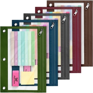 image:imageMr Pen Pencil Pouch for 3 Ring Binder 2 Pack 10x675 Smooth Zipper  Clear Window Large Capacity Pencil Case with 3 Reinforced Grommets for School Office Supplies StorageVintage
