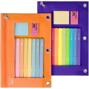 image:imageMr Pen Pencil Pouch for 3 Ring Binder 2 Pack 10x675 Smooth Zipper  Clear Window Large Capacity Pencil Case with 3 Reinforced Grommets for School Office Supplies StorageOrange and Dark Purple