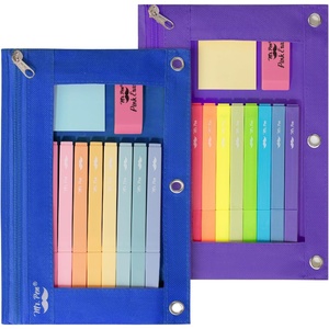 image:imageMr Pen Pencil Pouch for 3 Ring Binder 2 Pack 10x675 Smooth Zipper  Clear Window Large Capacity Pencil Case with 3 Reinforced Grommets for School Office Supplies StorageBlue and Purple