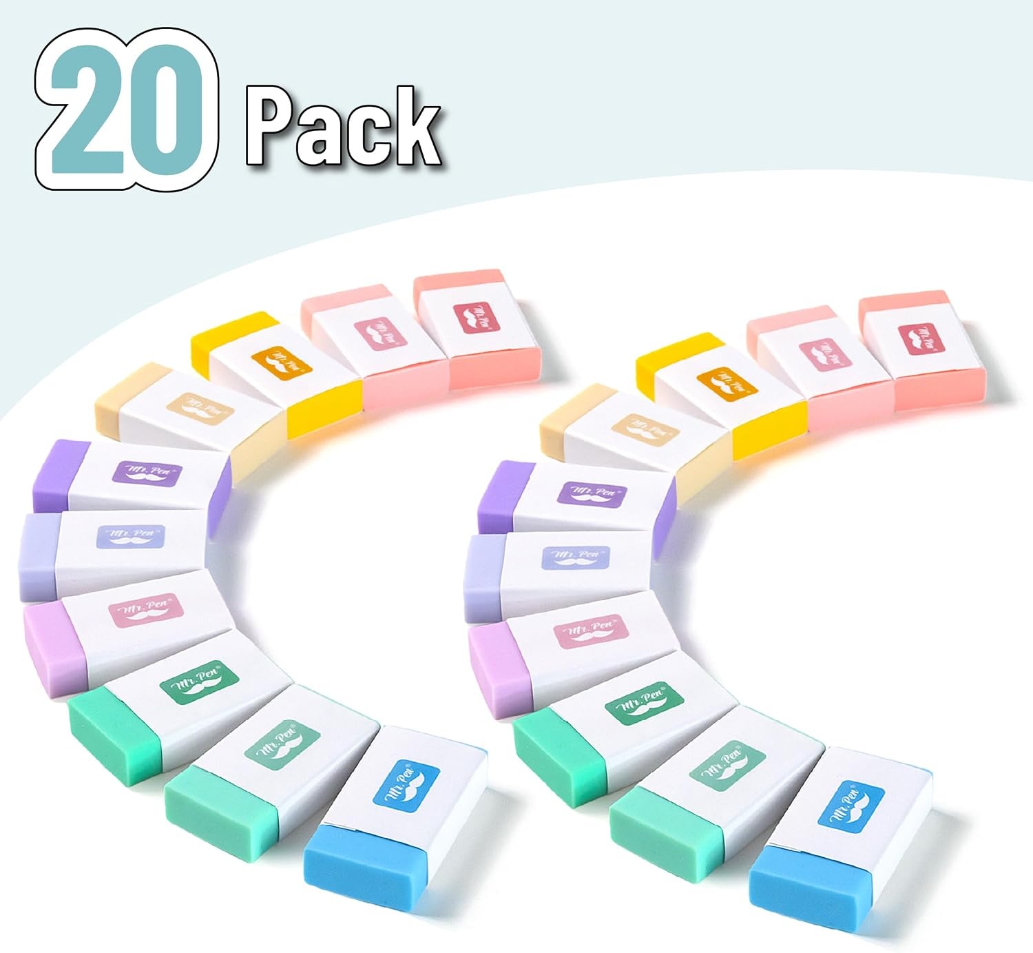 image:imageMr Pen Erasers 20 Pack Large Block Erasers for School No Smudge  Erasers for Pencils Mr Pen Erasers Erasers for School Large Eraser Vintage symphonySoft Pastel