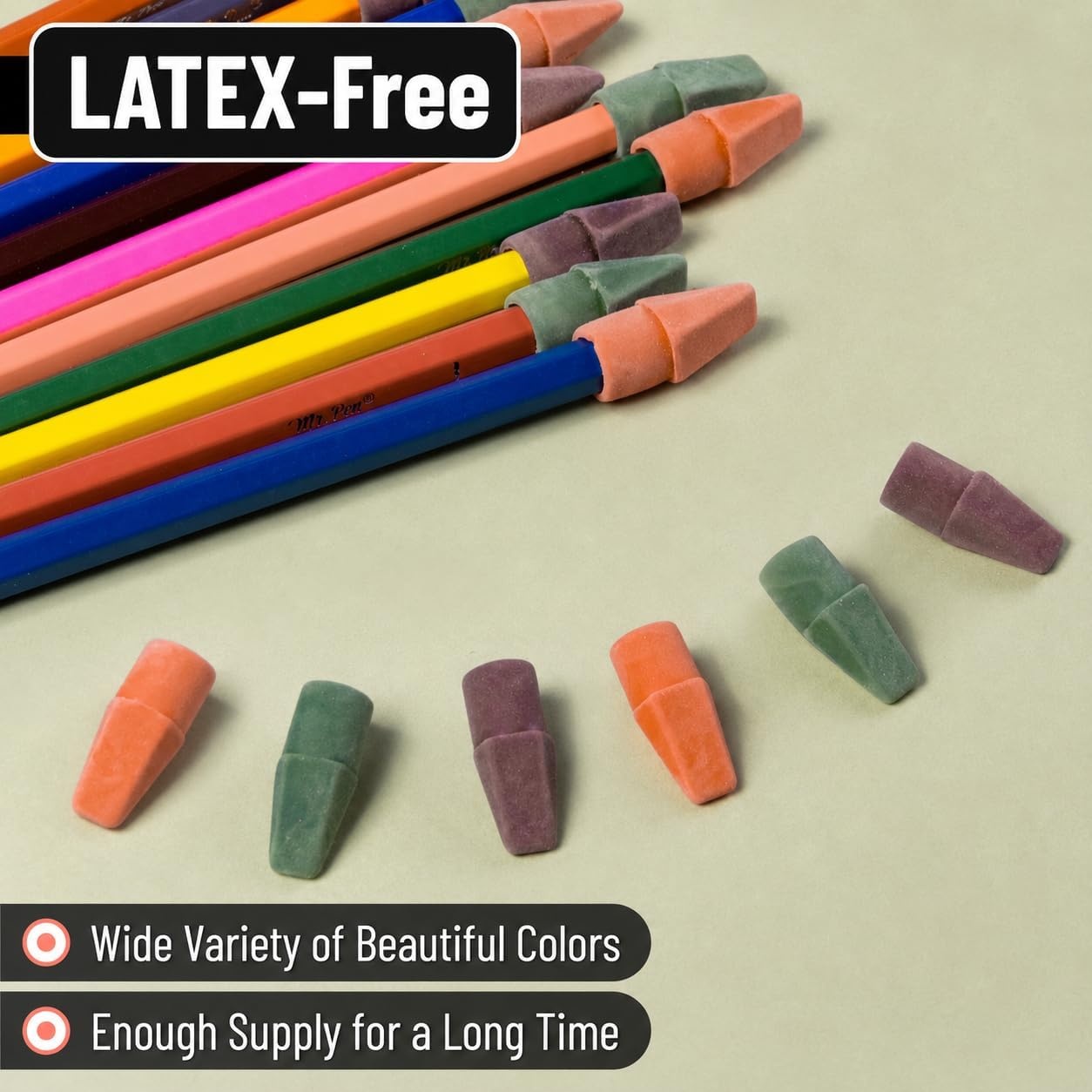 image:imageMr Pen Erasers for Pencils 120 Pack Pencil Top Erasers Eraser Caps  Kids Cap Tops Topper Erasers Ereaser Natural Vintage colors