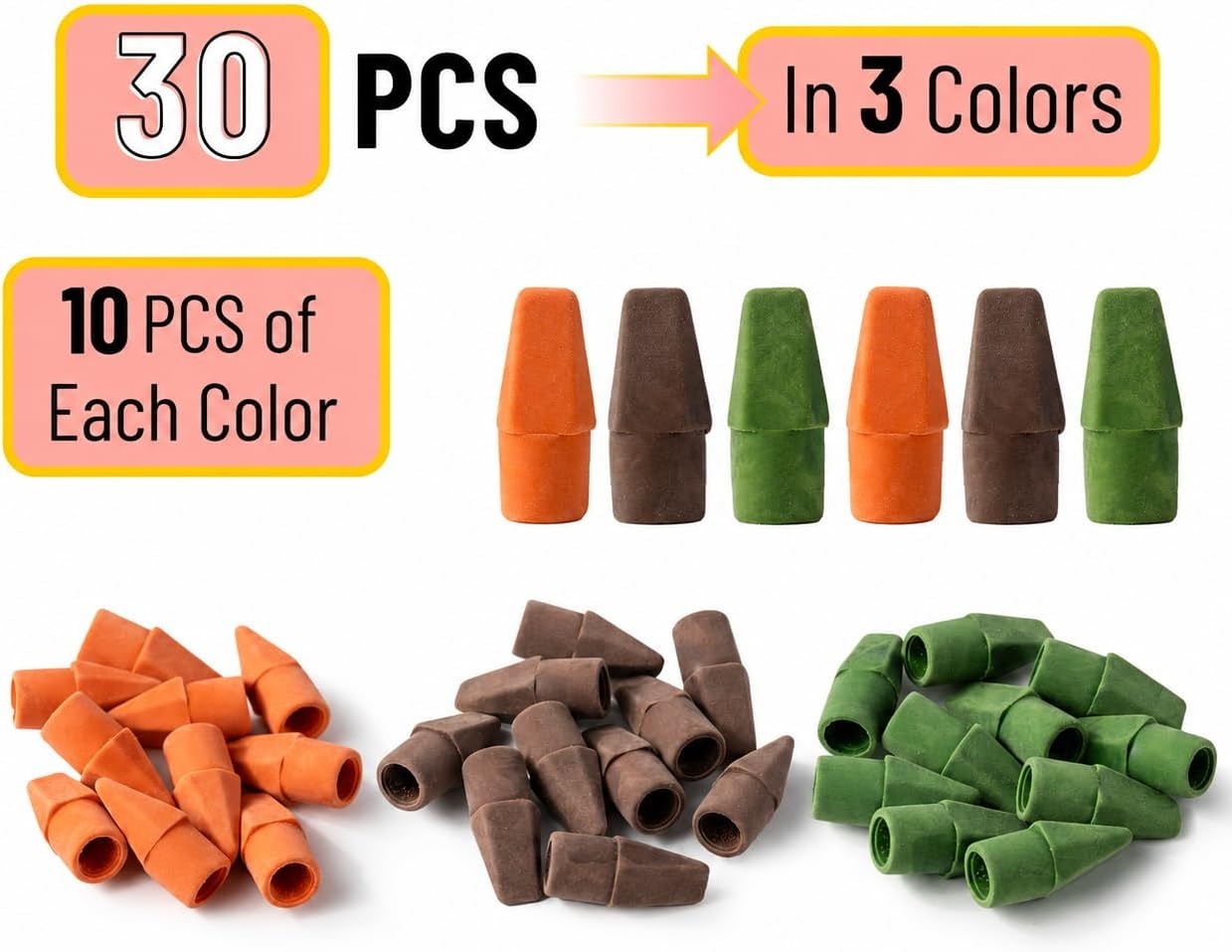 image:imageMr Pen Erasers for Pencils 120 Pack Pencil Top Erasers Eraser Caps  Kids Cap Tops Topper Erasers Ereaser Natural Vintage colors
