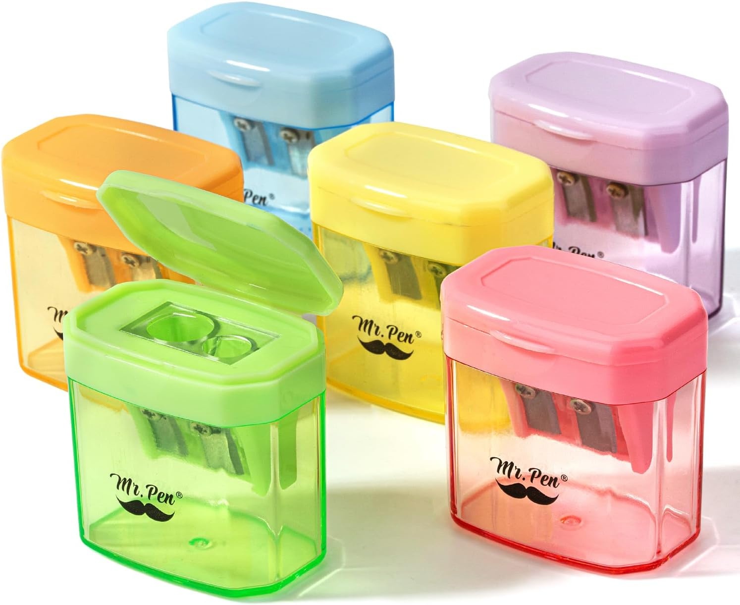 image:imageMr Pen Manual Pencil Sharpener 4 Pack Colorful Dual Holes  Compatible with Standard and Jumbo Pencils Snapon Lid Colored Handheld Pencil Sharpener for Artists ClassroomMulticolor
