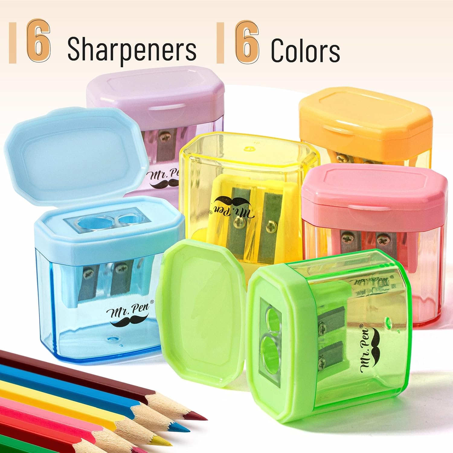 image:imageMr Pen Manual Pencil Sharpener 4 Pack Colorful Dual Holes  Compatible with Standard and Jumbo Pencils Snapon Lid Colored Handheld Pencil Sharpener for Artists ClassroomMulticolor