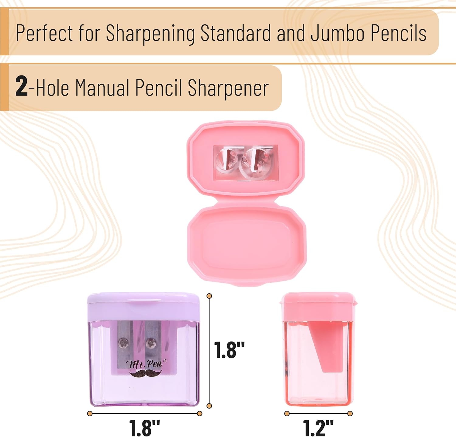 image:imageMr Pen Manual Pencil Sharpener 4 Pack Colorful Dual Holes  Compatible with Standard and Jumbo Pencils Snapon Lid Colored Handheld Pencil Sharpener for Artists ClassroomMulticolor