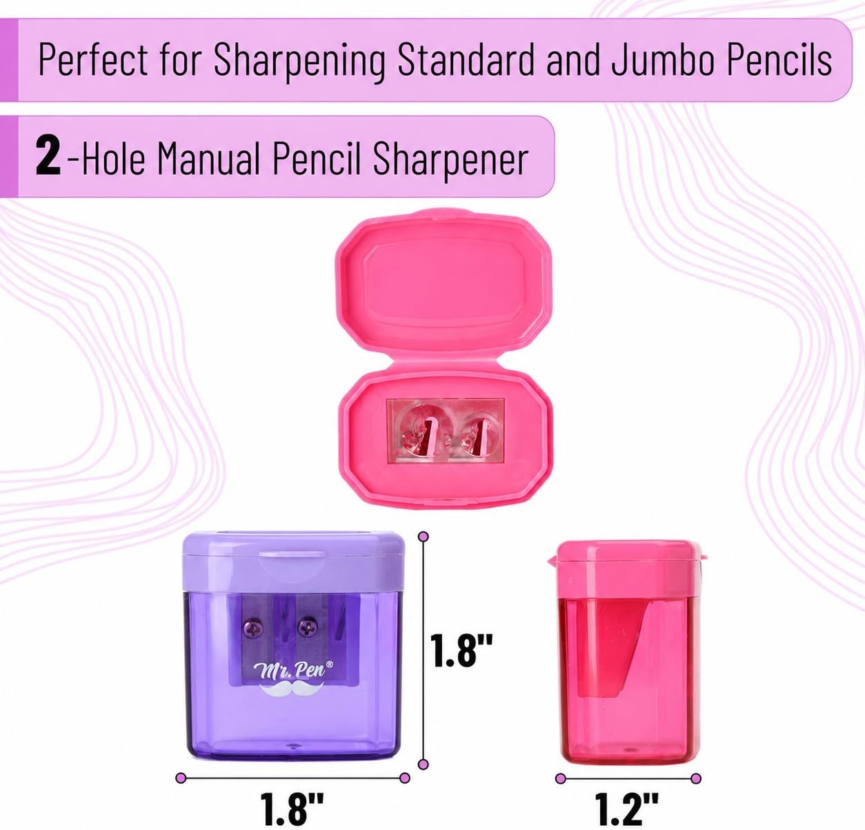 image:imageMr Pen Manual Pencil Sharpener 4 Pack Colorful Dual Holes  Compatible with Standard and Jumbo Pencils Snapon Lid Colored Handheld Pencil Sharpener for Artists ClassroomCandy Bloom