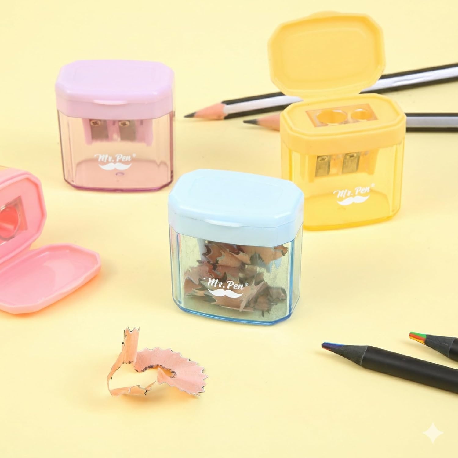 image:imageMr Pen Manual Pencil Sharpener 4 Pack Colorful Dual Holes  Compatible with Standard and Jumbo Pencils Snapon Lid Colored Handheld Pencil Sharpener for Artists ClassroomMulticolor