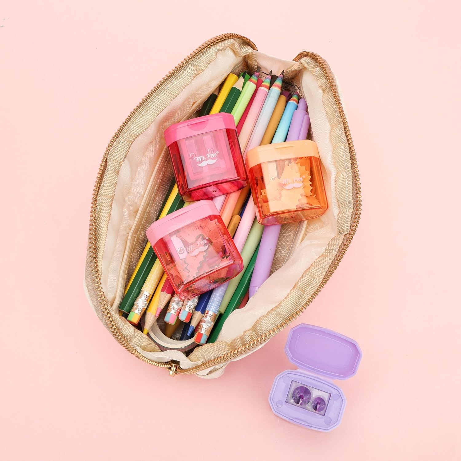 image:imageMr Pen Manual Pencil Sharpener 4 Pack Colorful Dual Holes  Compatible with Standard and Jumbo Pencils Snapon Lid Colored Handheld Pencil Sharpener for Artists ClassroomCandy Bloom